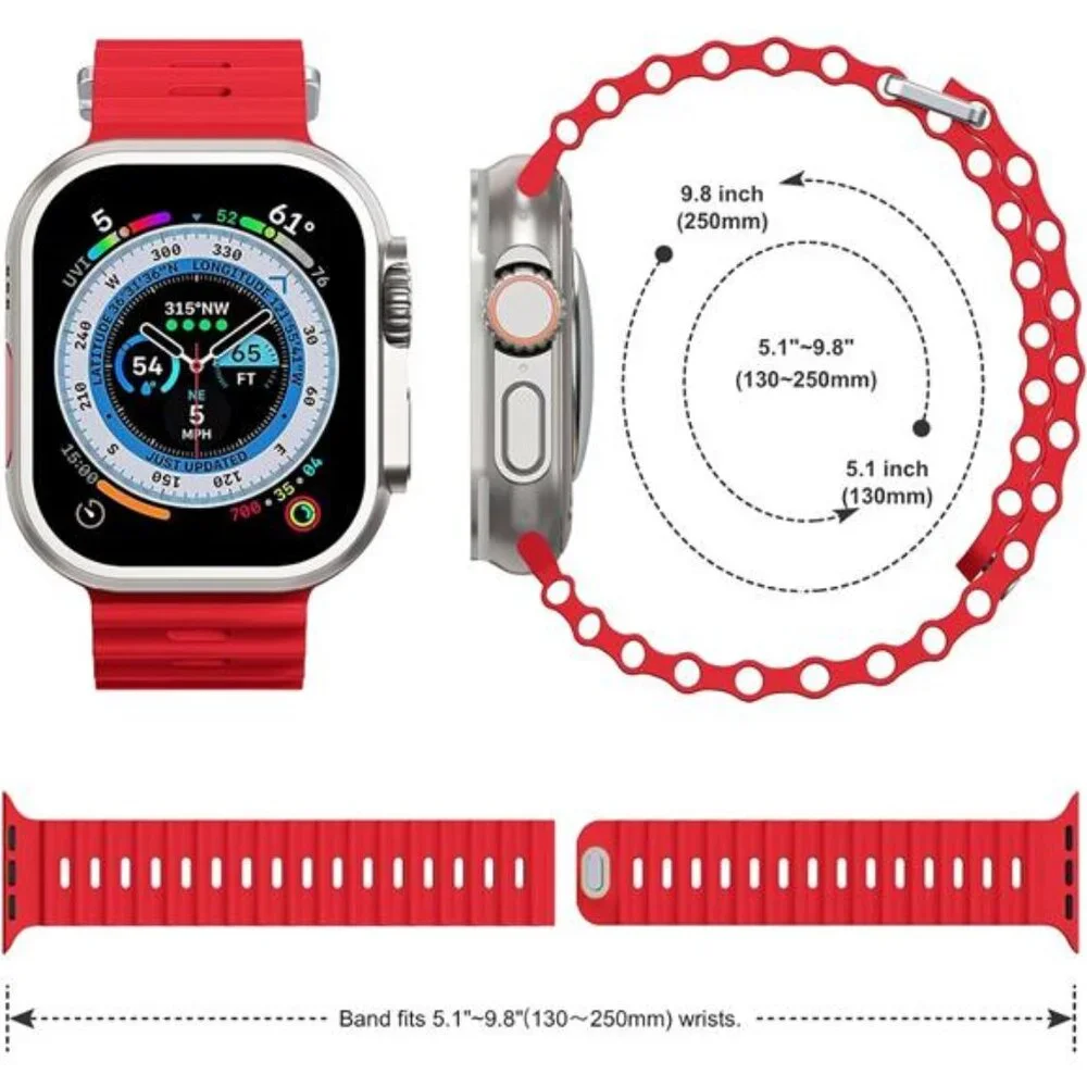 Sport Soft Silicone Compatible with Apple Watch Ocean Band Wristband Ultra 9 8 7